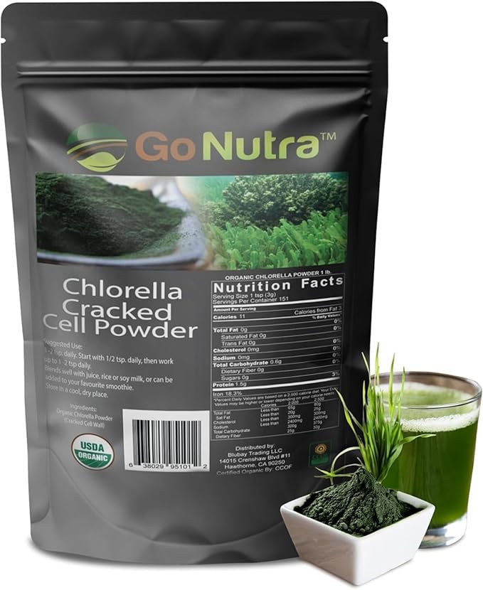 Go Nutra - Chlorella Powder, Pure Greens Powder with Vitamins, Minerals, and Antioxidants, All Natural Greens Superfood Powder, Chlorella Cracked Cell Green Powder, Non-GMO, Vegan 4oz.