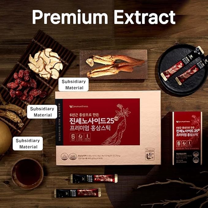 Premium Korean Red Ginseng Sticks Liquid Portable Sticks with Korean Red Ginseng Extract No Preservatives (Ginsenoside 25mg 60P)