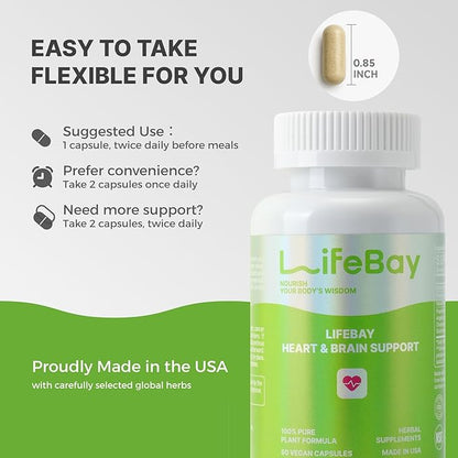 Heart & Brain Support - Inspired by Chinese Herbal Wisdom - A Circulation Supplement for Heart Health, Memory and Focus - with Notoginseng & Salvia - Made in USA - 60 Vegan Capsules