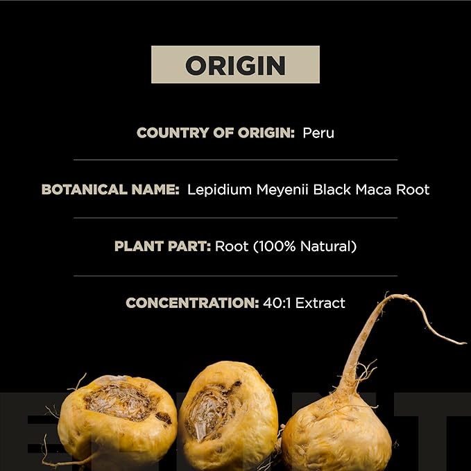 ELMNT 40,000mg 40x Strength Organic Black Maca Root + Ashwagandha - #1 Highest Potency Black Maca Root Capsules for Men Supplement 100% Pure Maca Peruana 40:1 Extract Maca Powder Pills Male Booster
