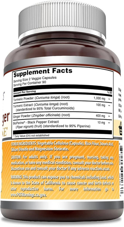 Amazing Formulas Turmeric Curcumin & Ginger with BioPerine Supplement | 1500 Mg Per Serving | 180 Veggie Capsules | Non-GMO | Gluten Free | Made in USA | Ideal for Vegetarians