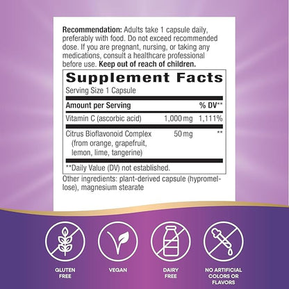 Nature's Way Extra Strength Vitamin C with Bioflavonoids, Supports Immune Health*, Promotes Collagen Production for Healthy Skin*, 1g Vitamin C per Capsule, 250 Capsules (Packaging May Vary) - 2 Pack