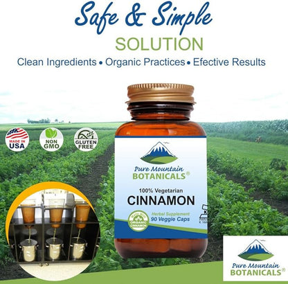 Pure Mountain Botanicals Cinnamon Capsules - Kosher Vegan Pills with 1000mg of Organic Cassia Cinammon Bark Supplement