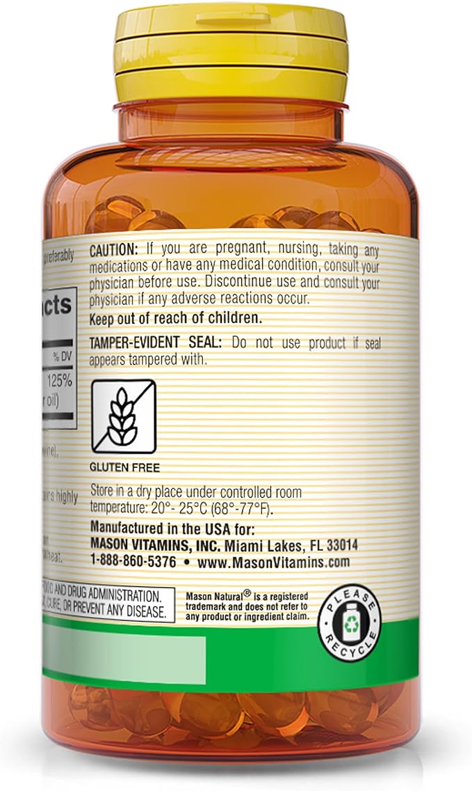 MASON NATURAL Vitamin D3 25 mcg (1000 IU) - Supports Overall Health, Strengthens Bones and Muscles, from Fish Liver Oil, 300 Softgels