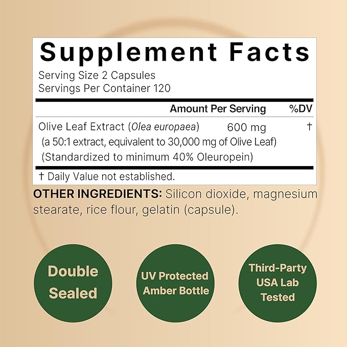 Olive Leaf Extract 30000mg, 240 Capsules | 40% Active Oleuropein, 50:1 Herbal Equivalent – Rich in Polyphenol & Flavonoid Antioxidants for Immune & Heart Health – Non-GMO