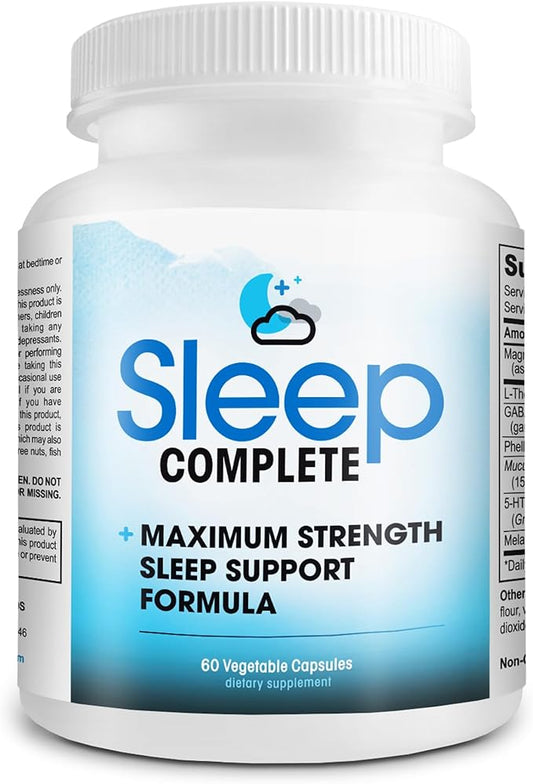 Sleep Complete - 6-in-1 Natural Sleep Support Formula Blend of L-Theanine, 5-HTP, Melatonin, Magnesium, Mucuna Pruriens Extract, GABA, and Phellodendron Bark (herb Powder).
