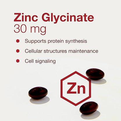 Protocol Zinc Glycinate 30mg - with Albion Traacs Zinc - Zinc Glycinate Supplement - Immune System Support* - Keto Friendly & Dairy Free - 120 Softgels