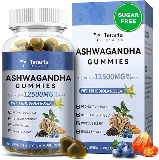 Sugar Free Ashwagandha Gummies w/Vitamin D3, Magnesium Glycinate, Rhodiola, Ultra Strength Ashwagandha Supplements for Women & Wen, Max Absorption for Relaxation, Energy, Cortisol