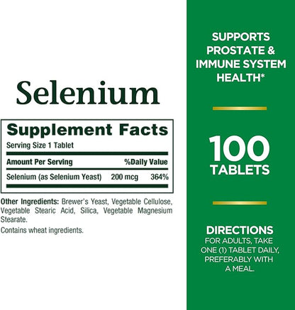 Nature's Bounty Selenium, Supports Prostate and Immune System Health, 200 mcg, 100 Tablets (Pack of 2)