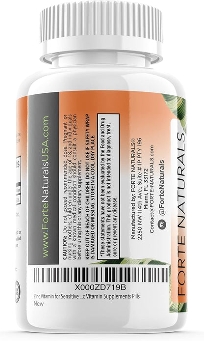 Zinc 50mg, (100 Tablets), Specially Formulated for Sensitive Stomach, Immune Support, Skin & Hair, Vegan Zinc Supplement, Non-GMO Made in USA