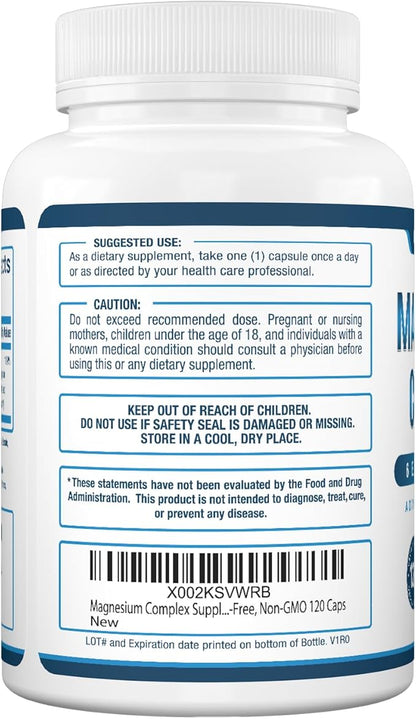 Purely Optimal Magnesium Complex - High Absorption Magnesium Supplement with Magnesium Citrate, Glycinate, Malate & More - High Absorption, Gluten Free, Soy Free, Non-GMO - 120 Capsules