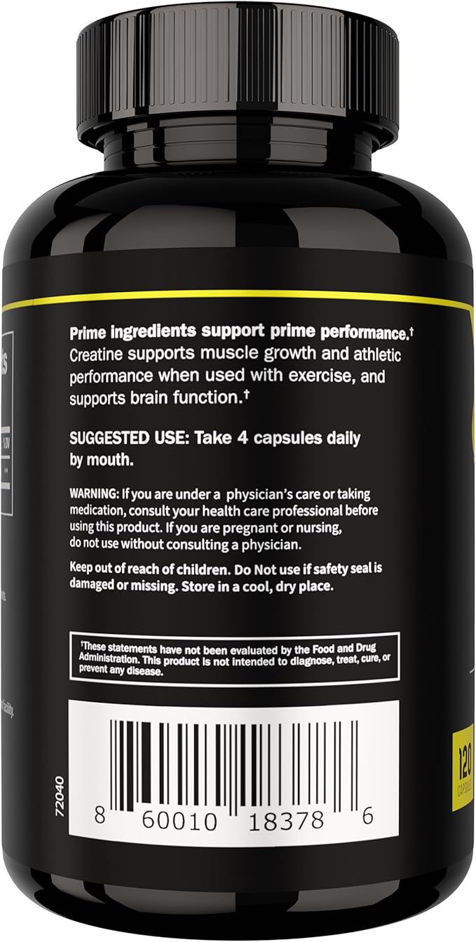 Prime Labs Creatine Monohydrate Capsules - 5g (5000mg) - Muscle Growth, Recovery, Brain Function - for Men & Women - 120 Count
