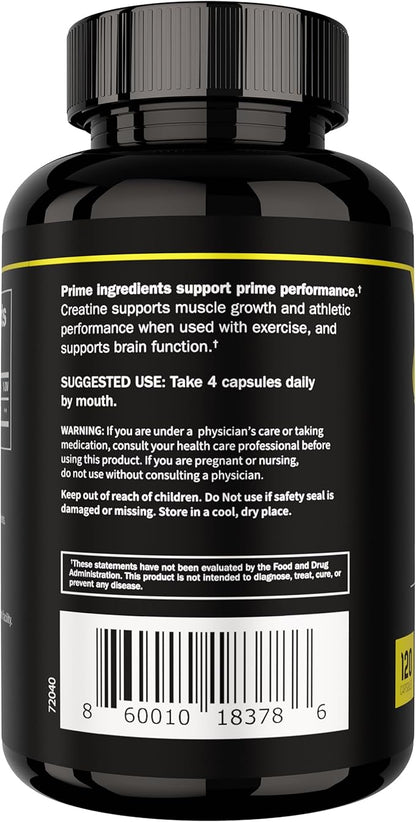 Prime Labs Creatine Monohydrate Capsules - 5g (5000mg) - Muscle Growth, Recovery, Brain Function - for Men & Women - 120 Count