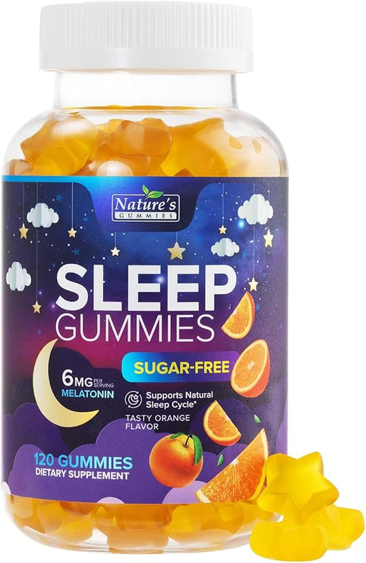 Sleep Gummies for Adults 6mg - Sugar Free Extra Strength Melatonin Gummy, Natural Sleeping Gummy for Adults, Kids, Orange Flavored, Vegan, Non-GMO, Sleep Vitamin Support Supplement - 120 Gummies