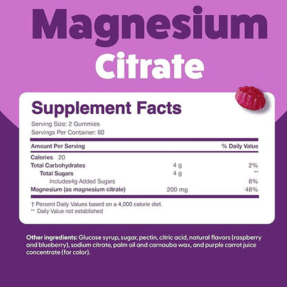 Feel Great Vitamins Magnesium Citrate Gummies - High Absorption for Muscle Relaxation, Calm & Sleep Support, Aids Occasional Constipation, Vegan, Non-GMO, 200mg Per Serving - 60 Gummies