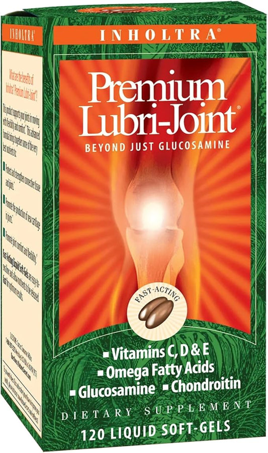 Inholtra Premium Lubri-Joint - 120 Liquid Soft-Gels - with Glucosamine, Chondroitin, Omega Fatty Acids + Vitamins C, D & E - 40 Servings