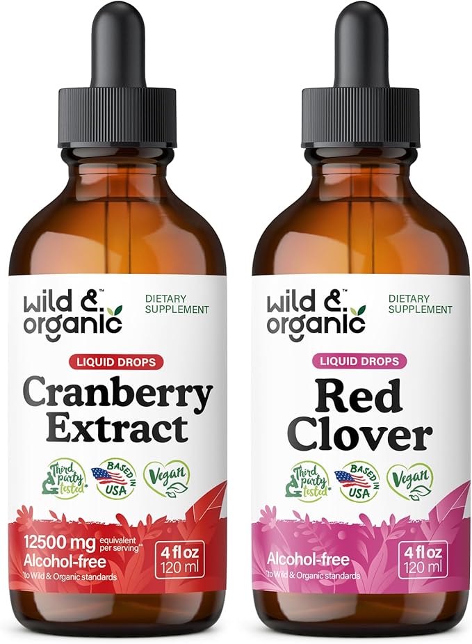 Wild & Organic Cranberry Extract Tincture 4 fl oz & Red Clover Tincture 4 fl oz