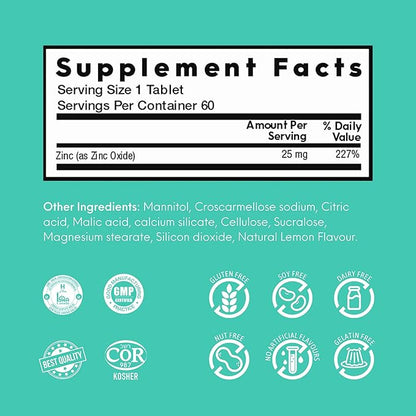 Nutrameltz Zinc 25 mg Supplement – Dietary Immune Support Supplement, Promotes Healthy Hair & Nails, Boost Metabolism Quick Dissolving – Mouthwatering Lemon Flavor (60 Tablets)