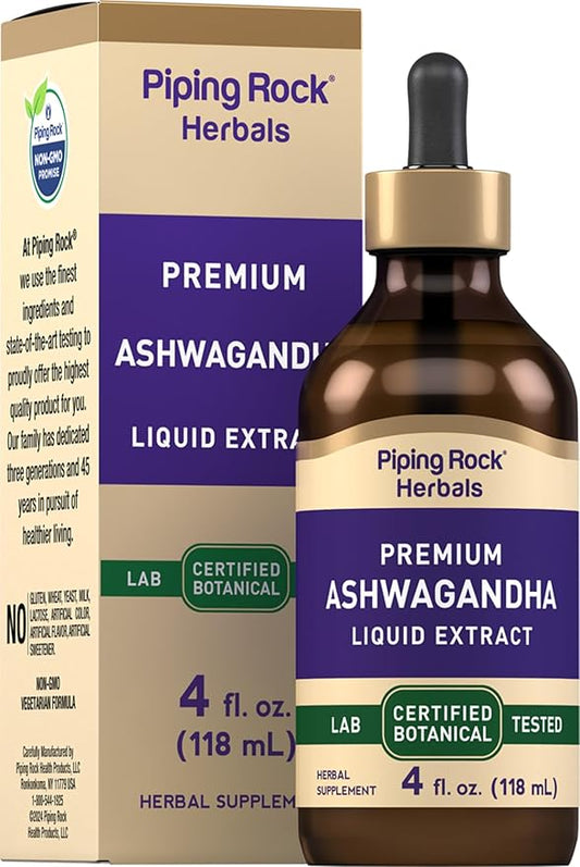 Piping Rock Ashwagandha Liquid Drops | 4 fl oz | Premium Herbal Root Extract | Alcohol Free Tincture | Vegetarian, Non-GMO, Gluten Free Supplement