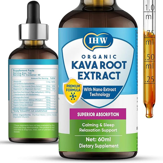 IHW-2 Fl Oz-Kava Kava Root Extract Supplement, High Concentration Kava Extract Drops for Mood Support, Relaxation and Natural Sleep, Vegan Non GMO