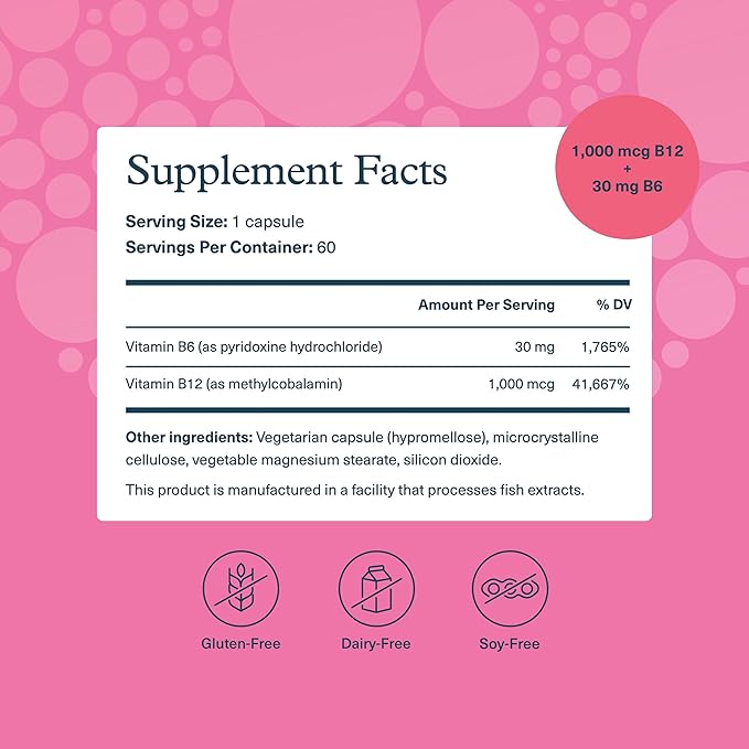 Youtheory B12B6 - Vegan Vitamin B6 & Vitamin B12 - Offers Brain Health, Energy & Immunity Support* - Dairy, Soy & Gluten Free - 60 Vegetarian Capsules