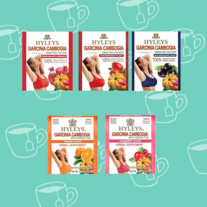 HYLEYS Tea Garcinia Cambogia Green Tea 5 Flavors Assortment - 25 Tea Bags (6 Pack - 150 Tea Bags Total)