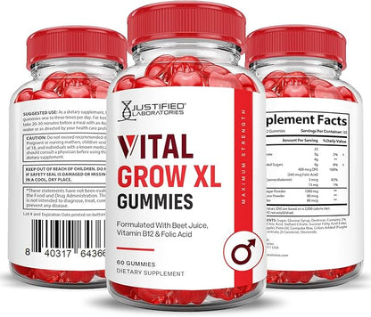Vital Grow XL Performance Gummies 1000MG Advanced Formula Formulated with ACV Pomegranate Beet Juice Powder B12 Vegan Non GMO 60 Gummys