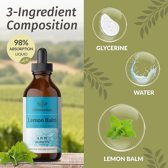 HERBAMAMA Herbal Liquid Drops Kit - Bundle of Lemon Balm 4 fl oz & Cat's Claw Tincture 2 fl oz - Vegan, Non-GMO, Sugar & Alcohol-Free - 2 Pack
