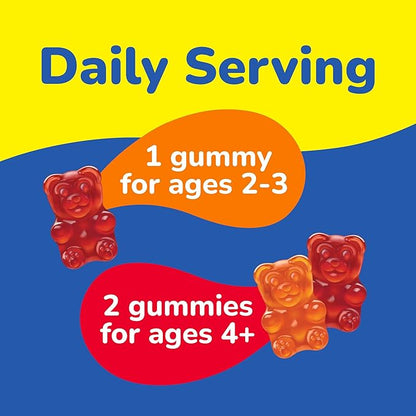 L’il Critters Gummy Vites No Sugar Added Daily Gummy Multivitamin for Ages 2+ Toddlers & Kids, Vitamin C, D3 for Immune, Strawberry and Orange Flavors, 100 Gummies