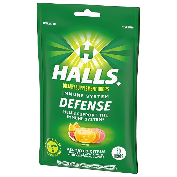HALLS Defense Assorted Citrus Vitamin C Drops, Dietary Supplement Drops, 30 Drops