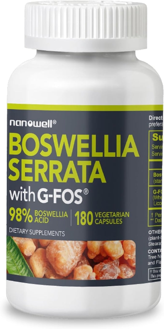 Boswellia Serrata with G-FOS - 98% Boswellic Acid - Supports Joint & Mobility Health - 180 Vegan Capsules, 180 Day Supply