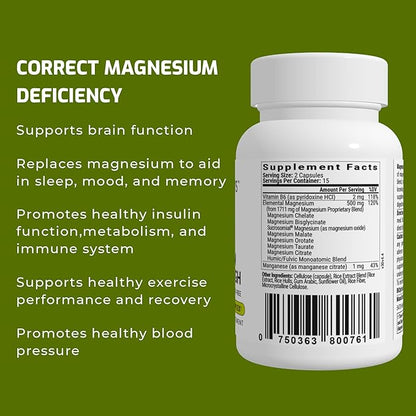 BIOptimizers Magnesium Breakthrough Supplement 4.0-7 Forms of Mg: Glycinate, Malate, Citrate, and More - Natural Support for Sleep and Cognitive Function - 30 Capsules- Calming Vitamins Complex