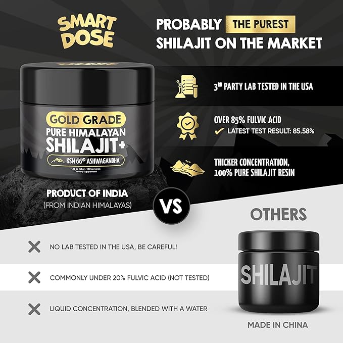 Pure Himalayan Shilajit Resin - Over 85% Fulvic Acid & Large Jar w/ 125 Servings - Probably The Purest Shilajit on The Market - US Lab Tested for Authentic Himalayan (Large Jar, Gold-Grade Shilajit)