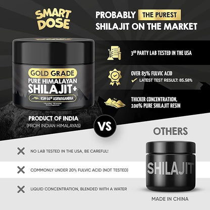 Pure Himalayan Shilajit Resin - Over 85% Fulvic Acid & Large Jar w/ 125 Servings - Probably The Purest Shilajit on The Market - US Lab Tested for Authentic Himalayan (Large Jar, Gold-Grade Shilajit)