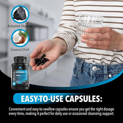 Dr. Robaina Activated Charcoal Capsules - 1200 mg Natural Detox and Digestive Support - 100 Capsules, Made in USA
