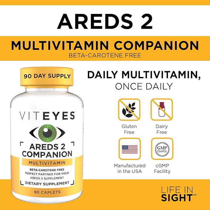 Viteyes Classic AREDS 2 Companion Beta-Carotene Free Multivitamin Supplement, Comprehensive Multivitamin Formula for AREDS 2 Users, 90 Caplets