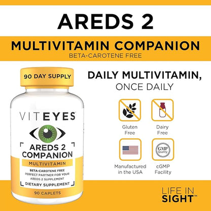 Viteyes Classic AREDS 2 Companion Beta-Carotene Free Multivitamin Supplement, Comprehensive Multivitamin Formula for AREDS 2 Users, 90 Caplets