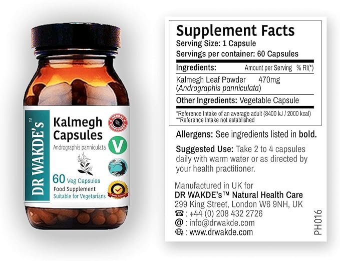 DR WAKDE'S Kalmegh Capsules (Andrographis panniculata, 60 Veg Caps, Plant-Based Supplement, Ayurvedic Herb, All Natural, Vegan)