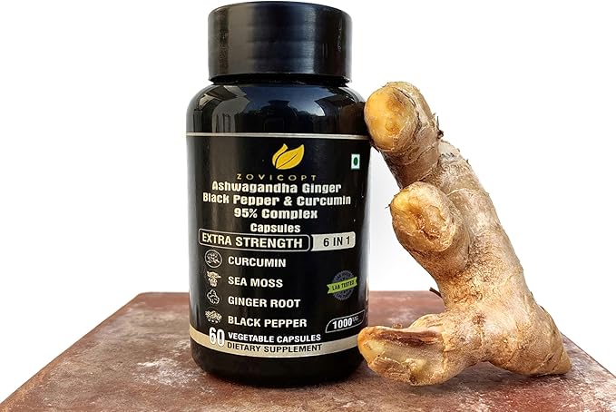 Premium Ashwagandha Extract Capsule with Ginger, Turmeric, Black Pepper, Bladderwrack, Burdock - 60 Capsule for 1 Month - Strength, & Immune Support
