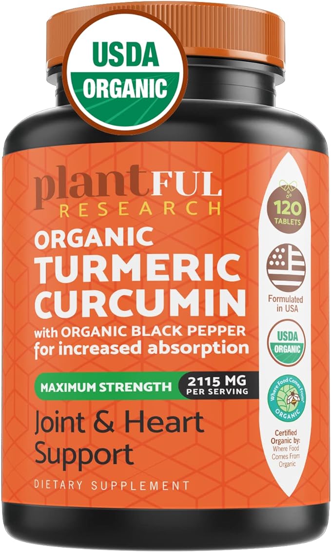 Organic Turmeric Supplement with Black Pepper Highest Potency USDA Certified [Non-GMO Organic Curcumin 2115mg] Antioxidant Joint & Immune Support 120 Tablets