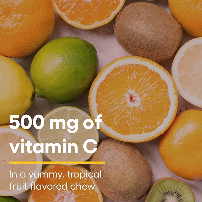Natural Factors, Kids Chewable Vitamin C 500 mg, Supports Immune Health, Bones, Teeth and Gums, Tropical, 180 Count (Pack of 1)