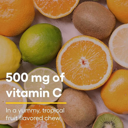 Natural Factors, Kids Chewable Vitamin C 500 mg, Supports Immune Health, Bones, Teeth and Gums, Tropical, 180 Count (Pack of 1)