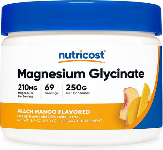 Nutricost Magnesium Glycinate Powder (Peach Mango, 250 Grams) - Magnesium Glycinate (as Bisglycinate)