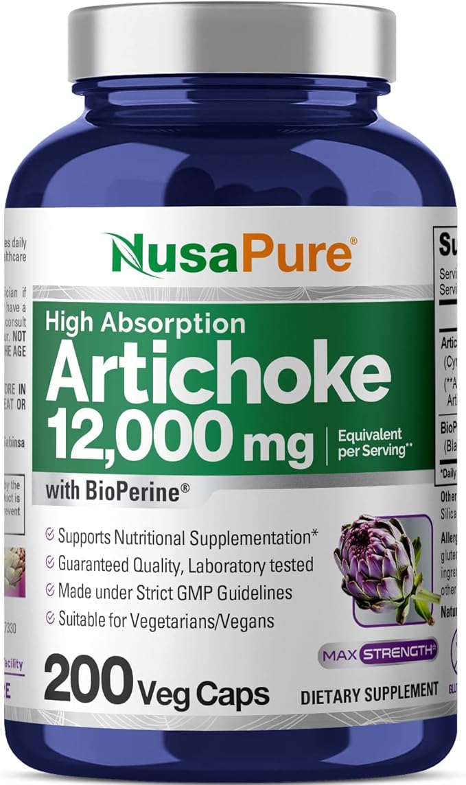 NusaPure Artichoke 20:1 Extract, 600 mg Equivalent to 12,000mg 200 Veggie caps (Non-GMO, Gluten Free)