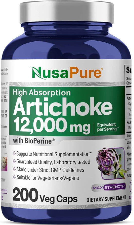 NusaPure Artichoke 20:1 Extract, 600 mg Equivalent to 12,000mg 200 Veggie caps (Non-GMO, Gluten Free)