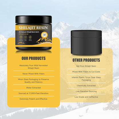 shilajit Resin for Men - Maximum Potency Natural Organic Shilajit Resin in 85+ Trace Minerals, Gold Grade Himalayan Pure Shiljait for Energy,Immune Support, 50 Grams Pack of 2 (6 Months Supply)