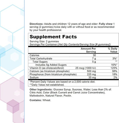 Citracal Calcium Gummies, Calcium Supplement with Vitamin D3, Support Bone Health, for Ages 12+, Natural Raspberry Flavor, 60 Count