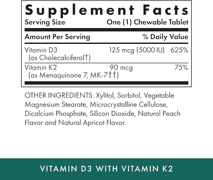 MICHAEL'S Health Naturopathic Programs Vitamin D3 with K2 - 90 Chewable Tablets - Apricot Flavor - Skeletal & Immune System Support - No Added Sugar - Vegetarian & Kosher - 90 Servings