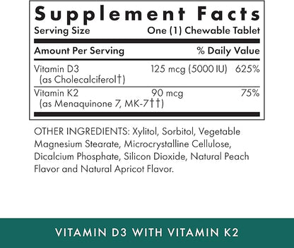 MICHAEL'S Health Naturopathic Programs Vitamin D3 with K2 - 90 Chewable Tablets - Apricot Flavor - Skeletal & Immune System Support - No Added Sugar - Vegetarian & Kosher - 90 Servings