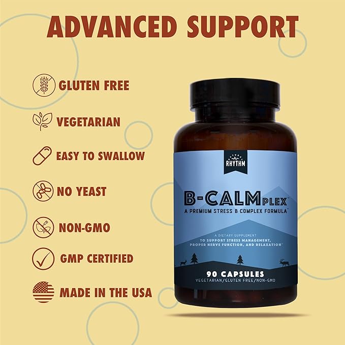 Natural Rhythm B-CALMplex, Unique B Vitamin Blend, B Complex Supports Proper Nerve Function and Relaxation, 3 Month Supply, 90 Capsules